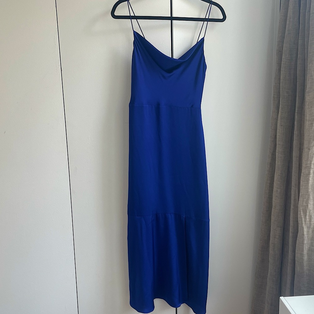 Intermix Cobalt Blue Cowl Neck Silk Dress